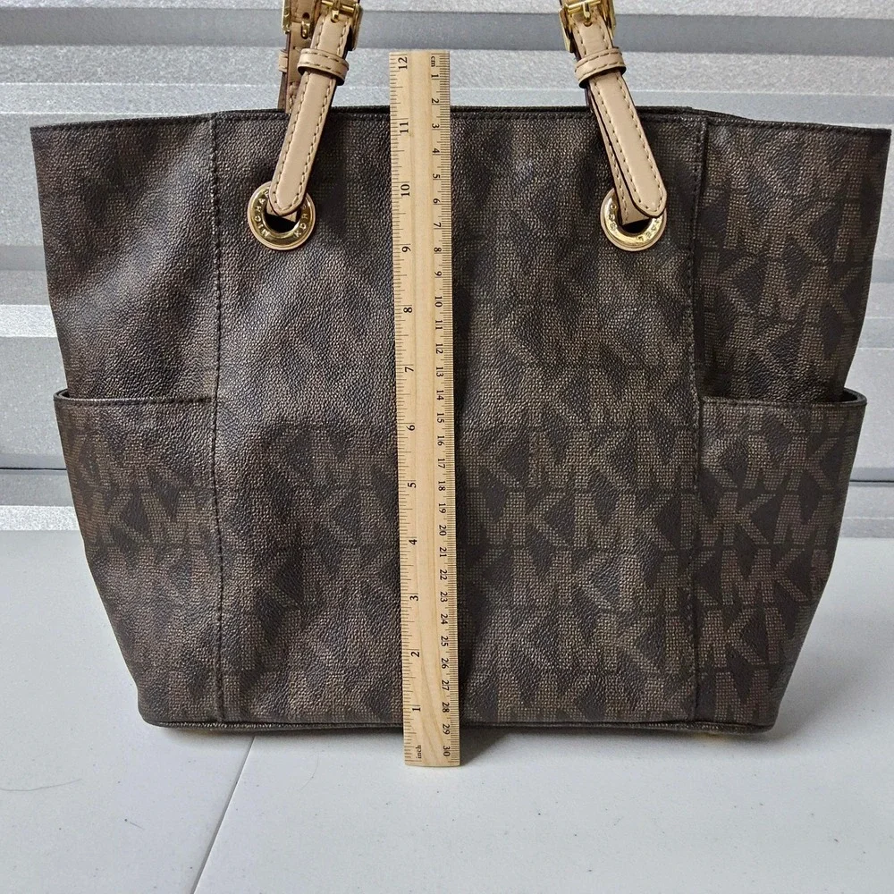 Michael Kors Tote Bag Purse Satchel Brown Signature Print Shoulder Bag - Picture 13 of 16
